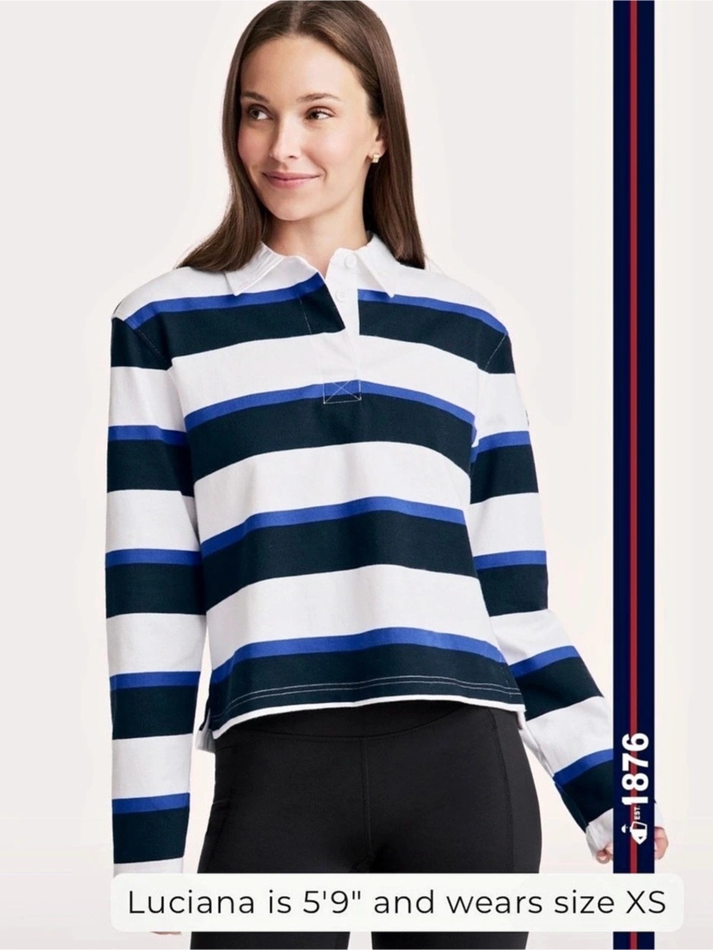 NWT Jockey 1876 Collection Cropped Rugby Polo White & Blue XS